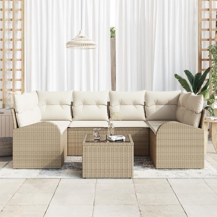 VidaXL Ensemble de canapés de jardin 7 pièces avec coussins beige en poly rattan 3345941