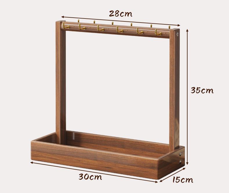 Solid Wood Calligraphy Brush Holder: Desktop Pen Rack with Scholar's Treasures Ornament and Metal Hook Design.