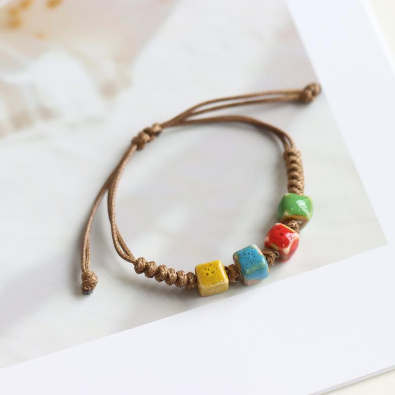 Ethnic Style Artistic Woven Jingdezhen Ceramic Hand Rope Student Children's Bracelet