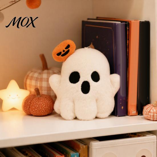 Desktop Decoration Halloween Ghost/Pumpkin Black Cat Plush Figurine, Soft Stuffed Doll Ghost Keychain with Hanging Chain, Creative Photography