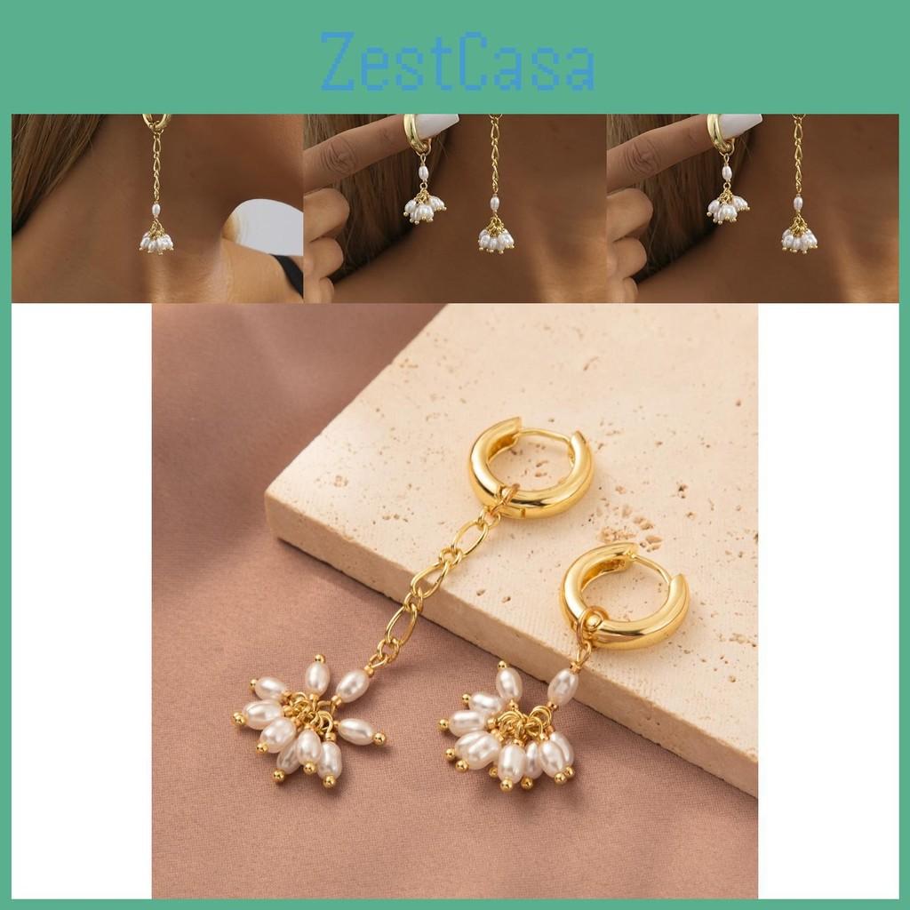 Faux Asymmetrical Modern Pearl Earrings For Women Gold Plated Geometric Design