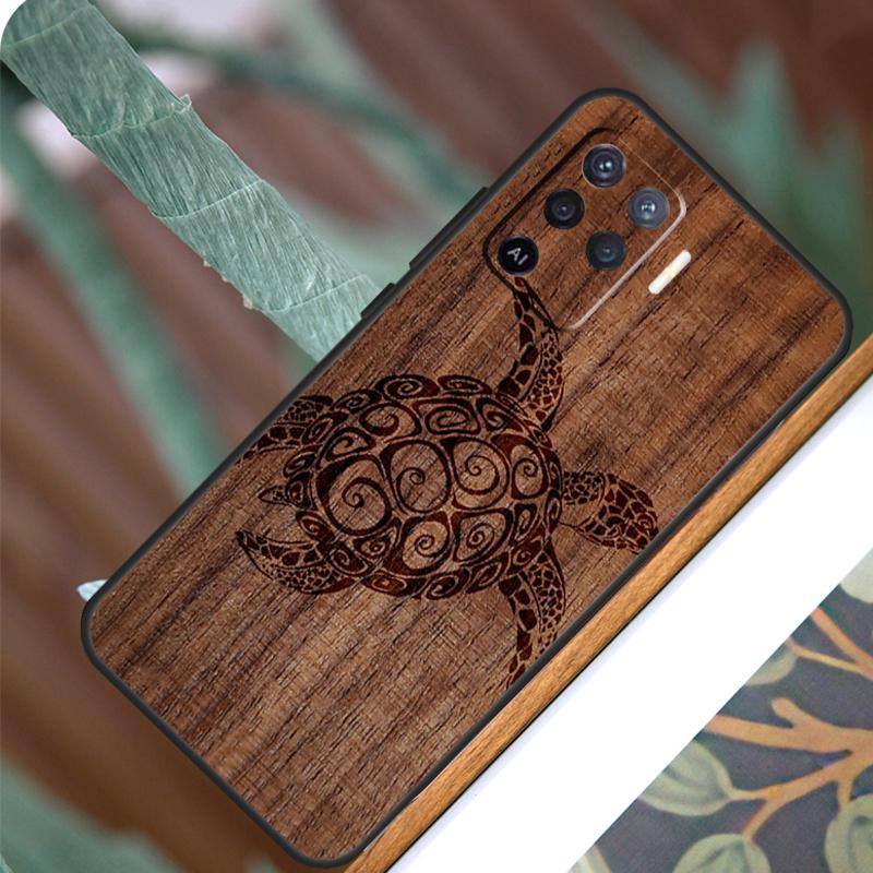 Turtle Wood Pattern For OPPO A17 A16 A15 A79 A58 A78 A98 A74 A94 A77 A5 A9 A96 A76 A52 A72 A53S A54S A57S Case