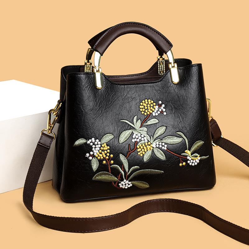 Bags Women's Fashion Handbags Large Capacity Embroidered Middle-aged Bags Ladies Crossbody Shoulder Bags