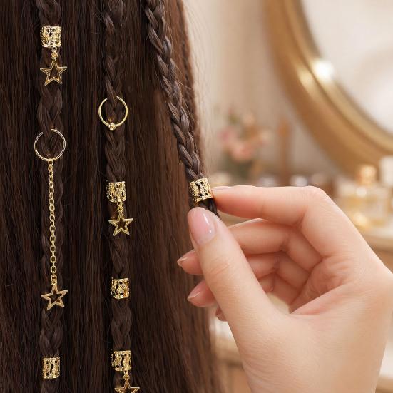 32Pcs Dreadlock Hair Accessories, Hip-hop Style Hair Charms, Star Chain Pendants Hair Beads Rings for Styling Daily Festivals Parties