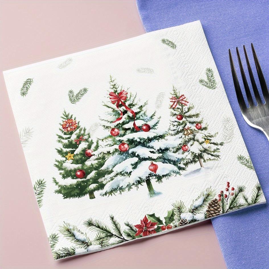 20pcs White Printed Christmas Napkins Disposable Festive White Napkins Christmas Tree Elk Printed Tissue Christmas Decorations