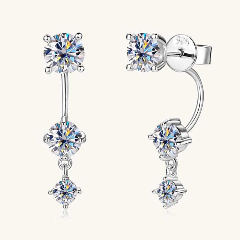 

High-End Moissanite Tassel Stud Earrings - Women s Fashion Personality Drop Design 1 Carat + 1 Carat золотой