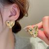 Stud Heart Zircon Vintage Colorful Earrings For Women Fashion Silver Color Irregular Textured Earrings 2023 Trend