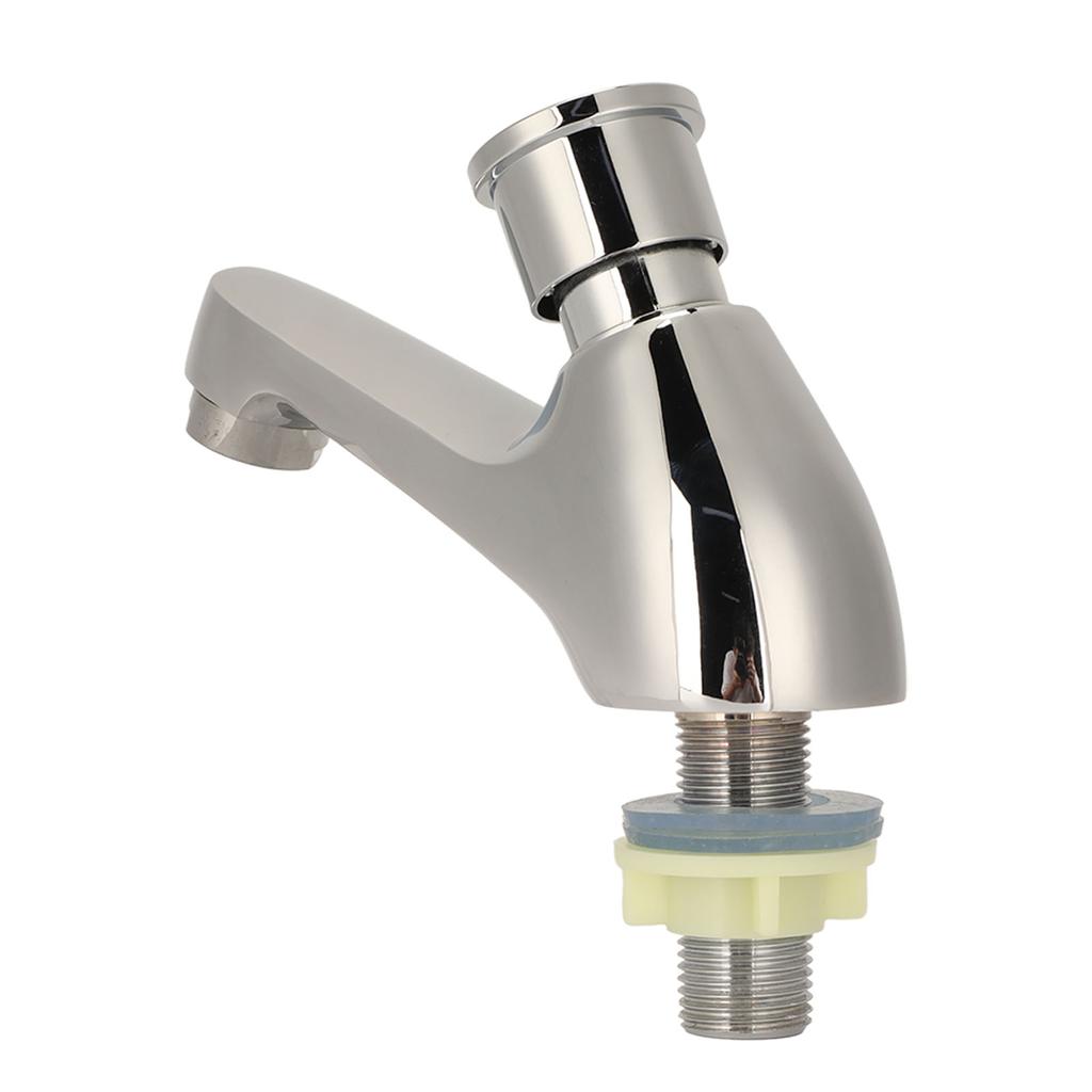 Time Delay Silver Faucet Single Tube Cold Water Basin Taps G1/2 Thread for Home Kitchen Bathroom