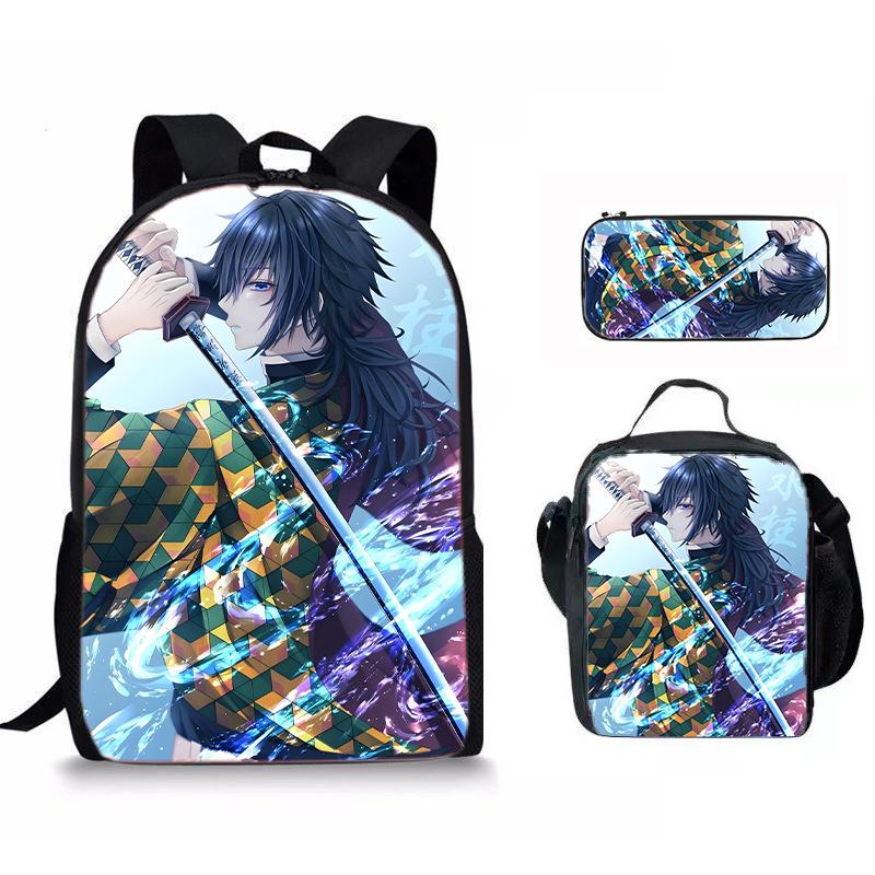Japan Cartoon Comics Demon Slayer Student Backpack Stylish Three-Piece Backpack Set 0013