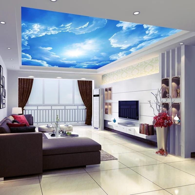 Ceiling 3d Photo Mural Blue Sky White Clouds Mural Living Room Bedroom Wallpaper Home Decor