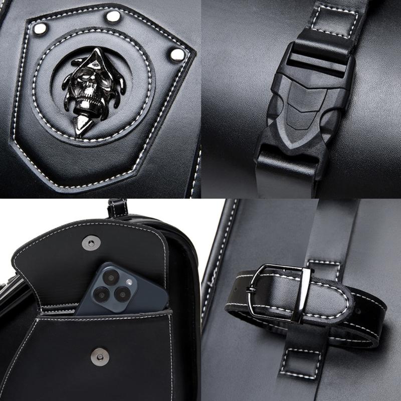 Retro Punk Motorcycle Seat Bag Strong PU Leather Waterproof Tool Storage Easy Mount Side Bag for Bike Riding