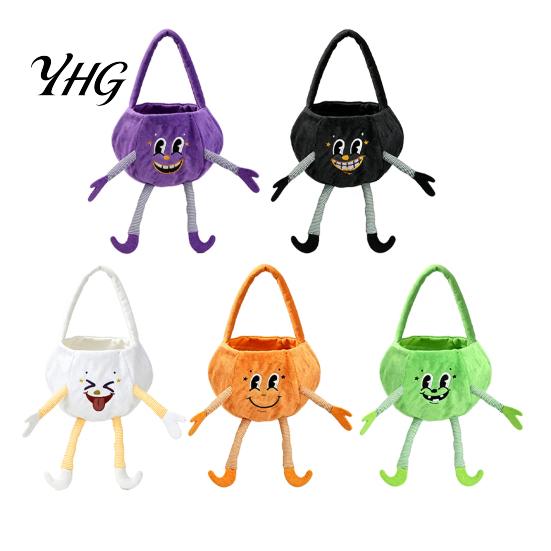 Personalized Halloween Treat Pails Pumpkin Candy Basket with Handle, Soft Plush Trick or Bag for Kids, Collection Bags Portable Holiday Party