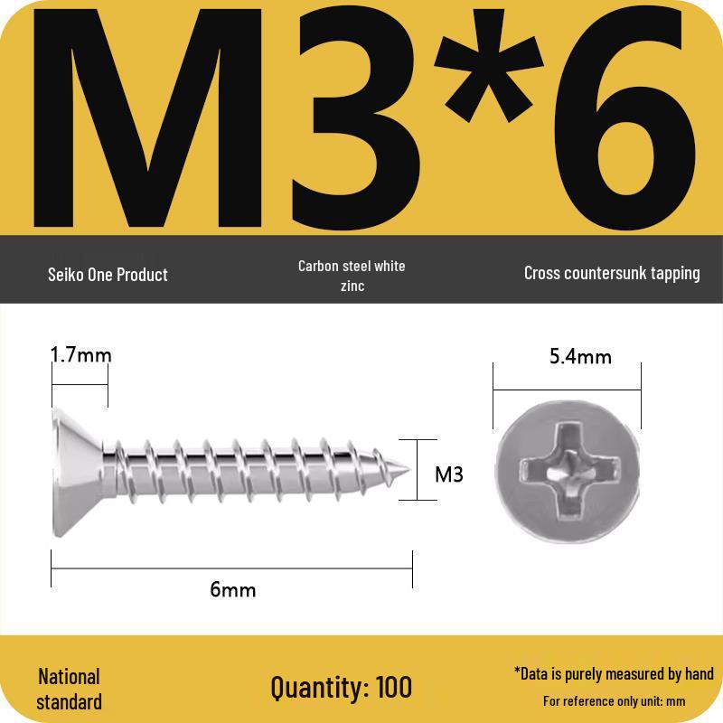 Iron Galvanized Phillips Flat Head Self-Tapping Screws - Countersunk M1 To M4
