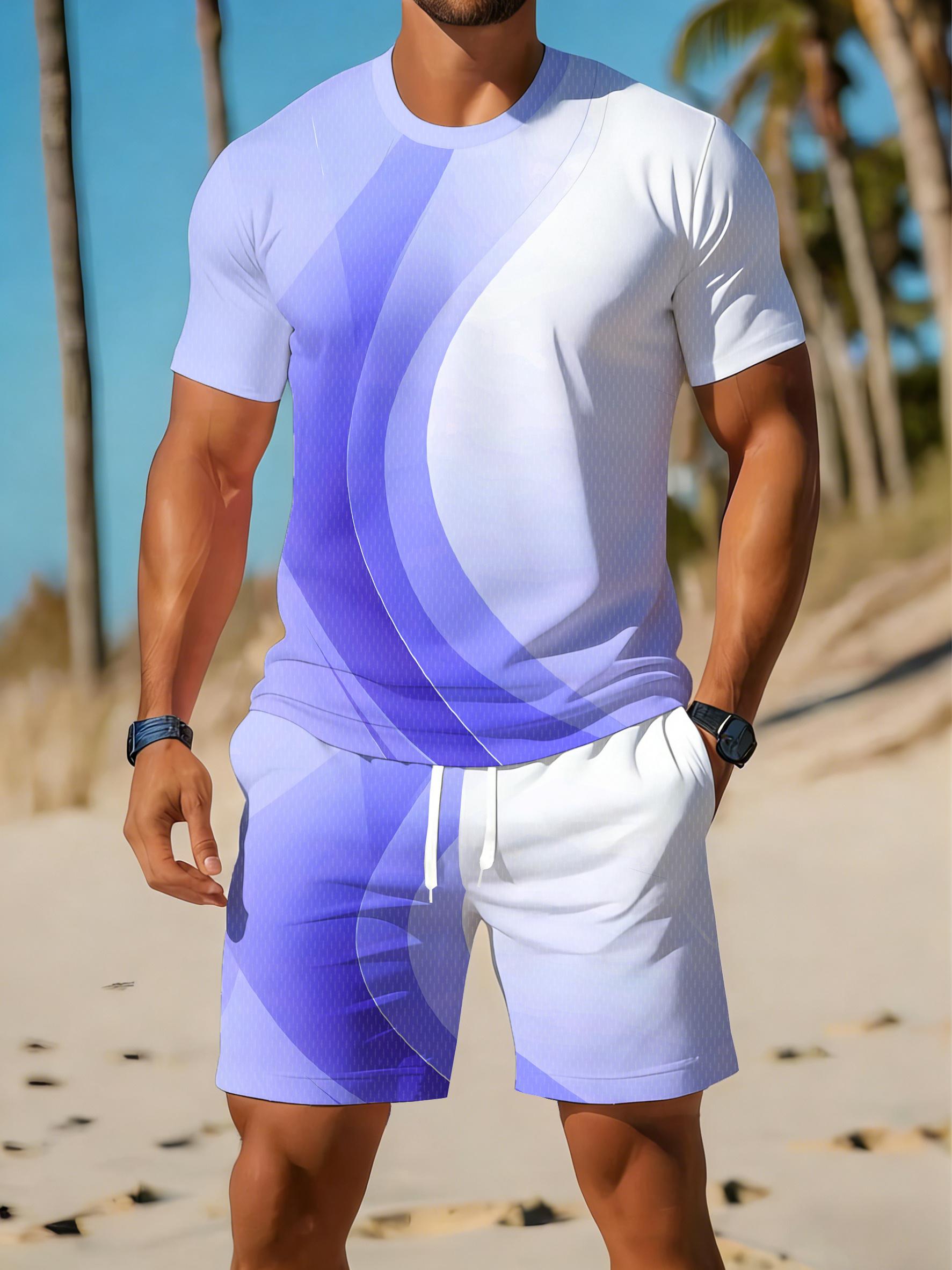 Casual Sports Suit Breathable Outdoor Casual Men s Round Neck T-shirt Shorts Pants Suit S