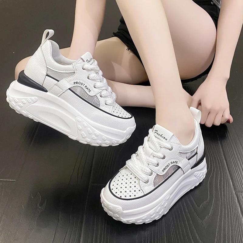 Fashion Synthetic Platform Wedge Flats Air Mesh Chunky Sneaker Casual Leather Comfort High Brand Spring Lace Up Summer Sports Shoes
