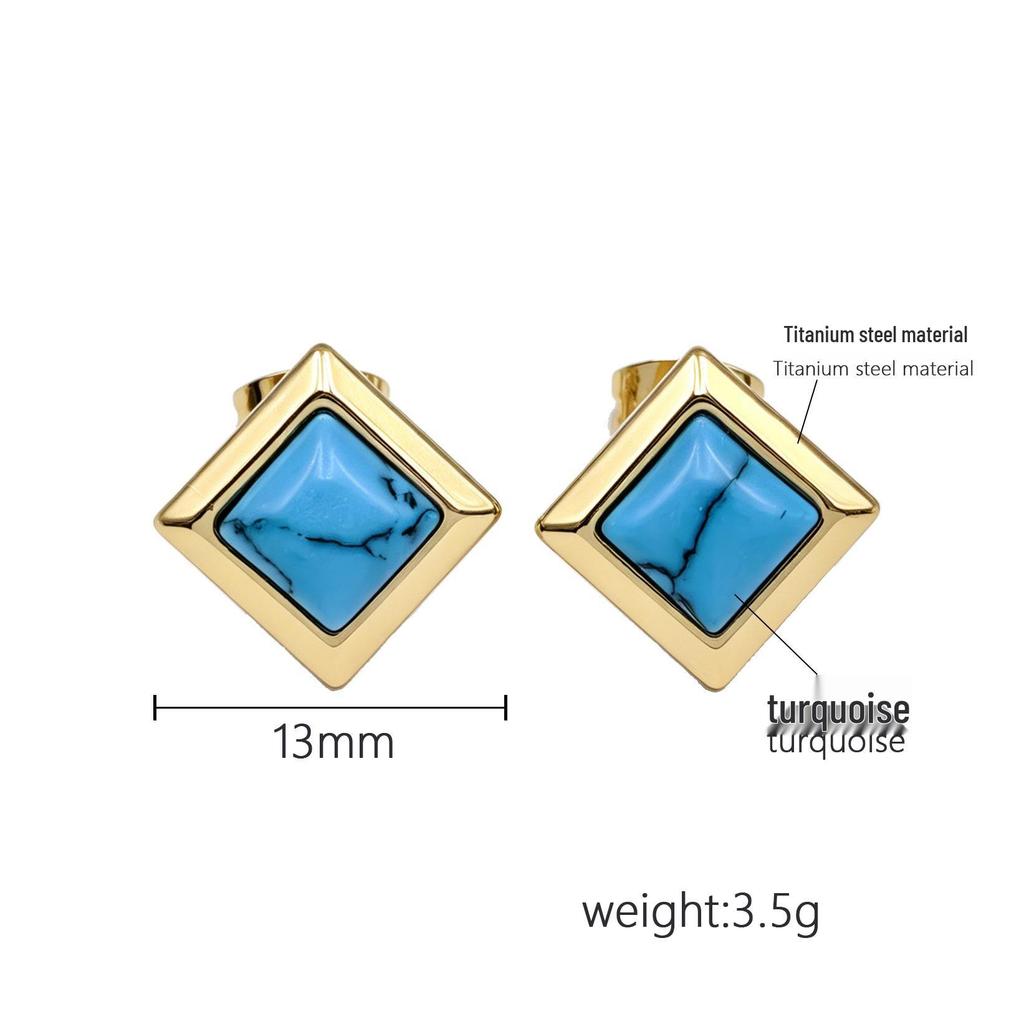 Versatile Geometric Stud Earrings: Stainless Steel, Black Agate, and Turquoise