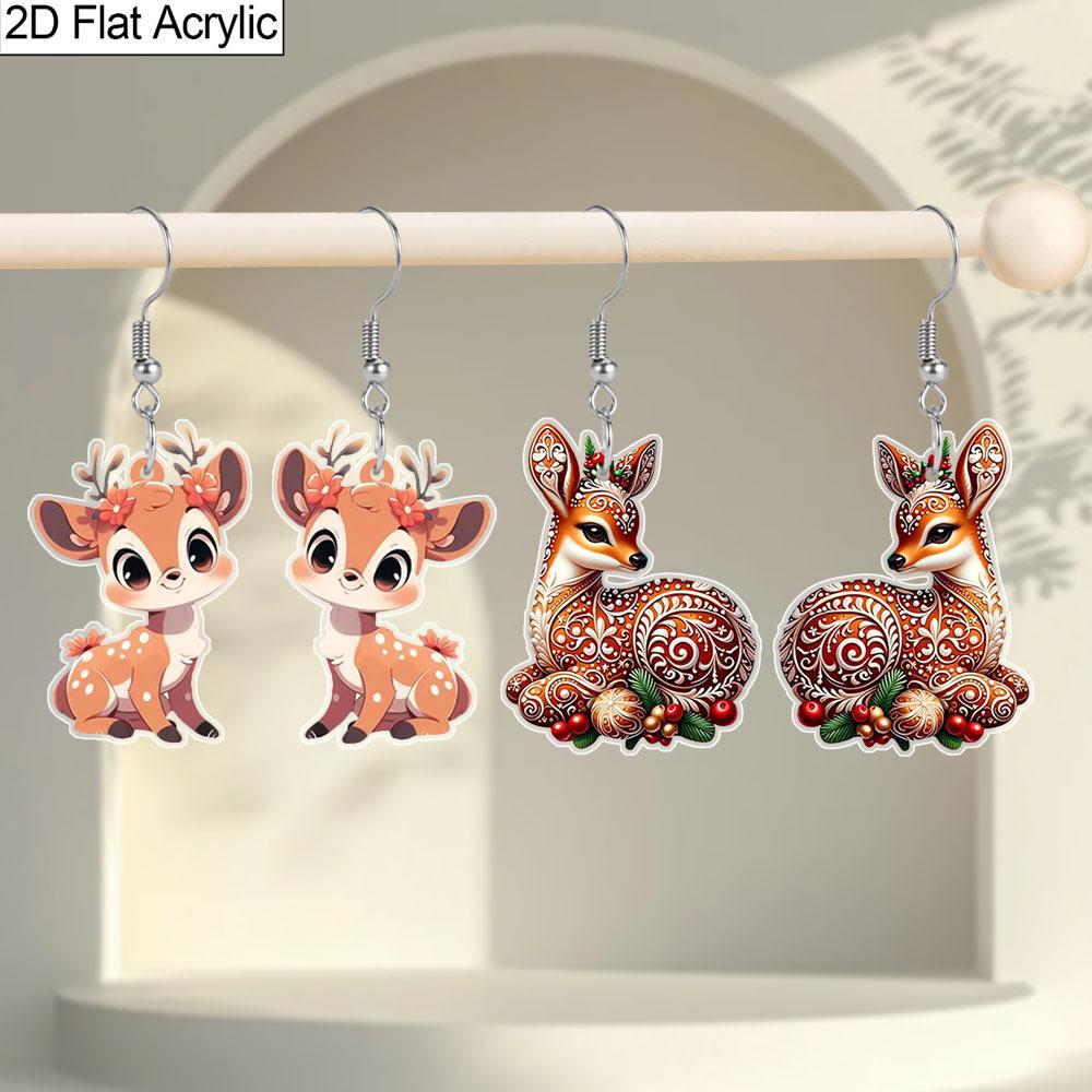 Christmas Gift Acrylic Women Fashionable Drop Earrings, Cute Deer Shape Design Earrings Jewelry for Women's Daily Wear and Holiday Party Wear