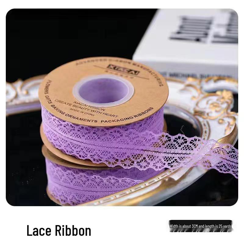 3cm Lace Edge Ribbon for Bouquet & Cake Decor, DIY Bow Streamer - Flower Design 25 & 50 Size