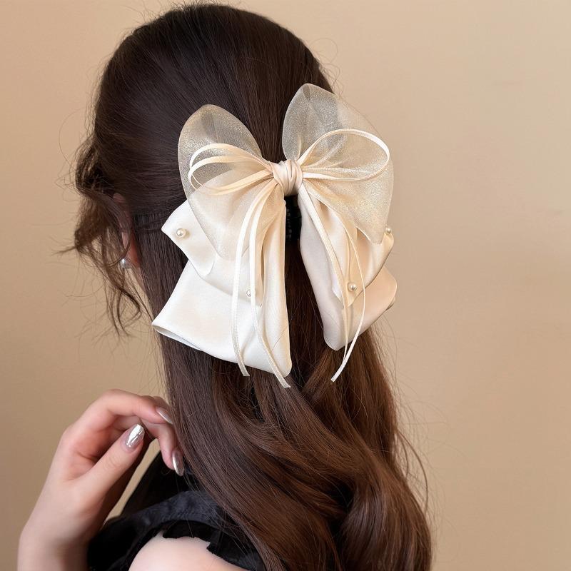2025 New French Elegant Triple Bow Ponytail Clip Hair Claw for Half Updo Non-Slip Scrunchie Holder Premium Hair Accessories