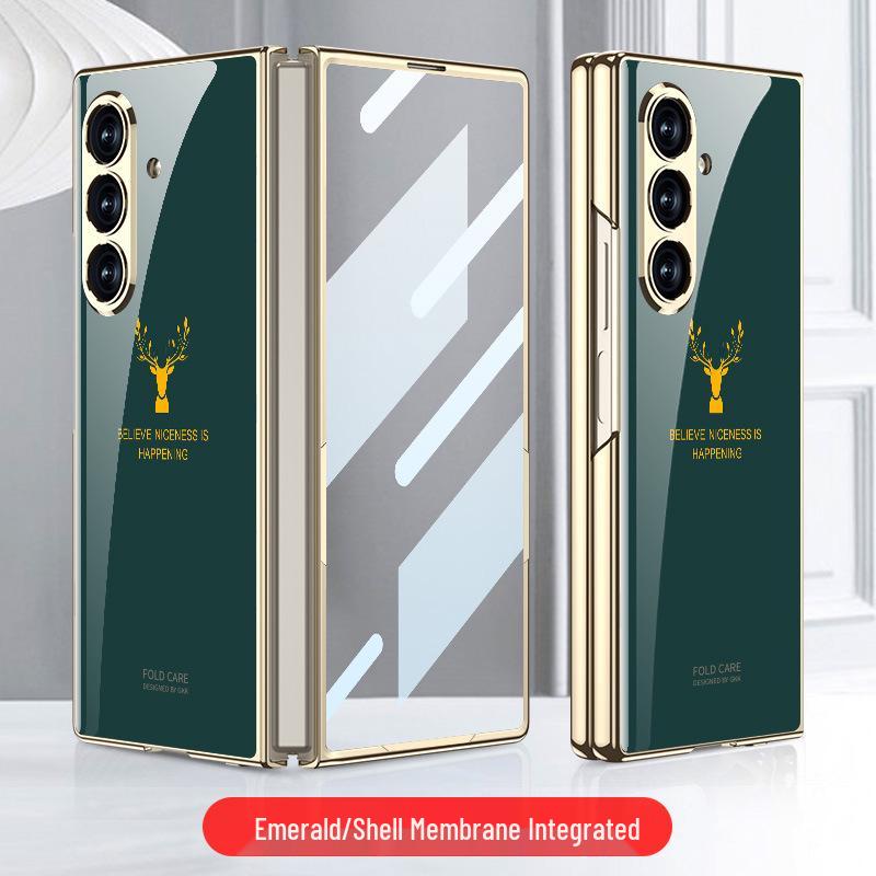 Compatible Samsung Z Fold7 Foldable Phone Case with Painted Glass, HD Film, and Integrated Flip Cover.