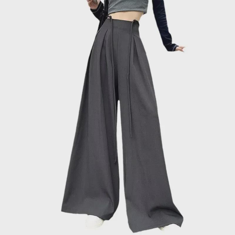 2024 Frühling Koreanische Weitbeinige High-Waist Drapierte Hose Rock für Damen