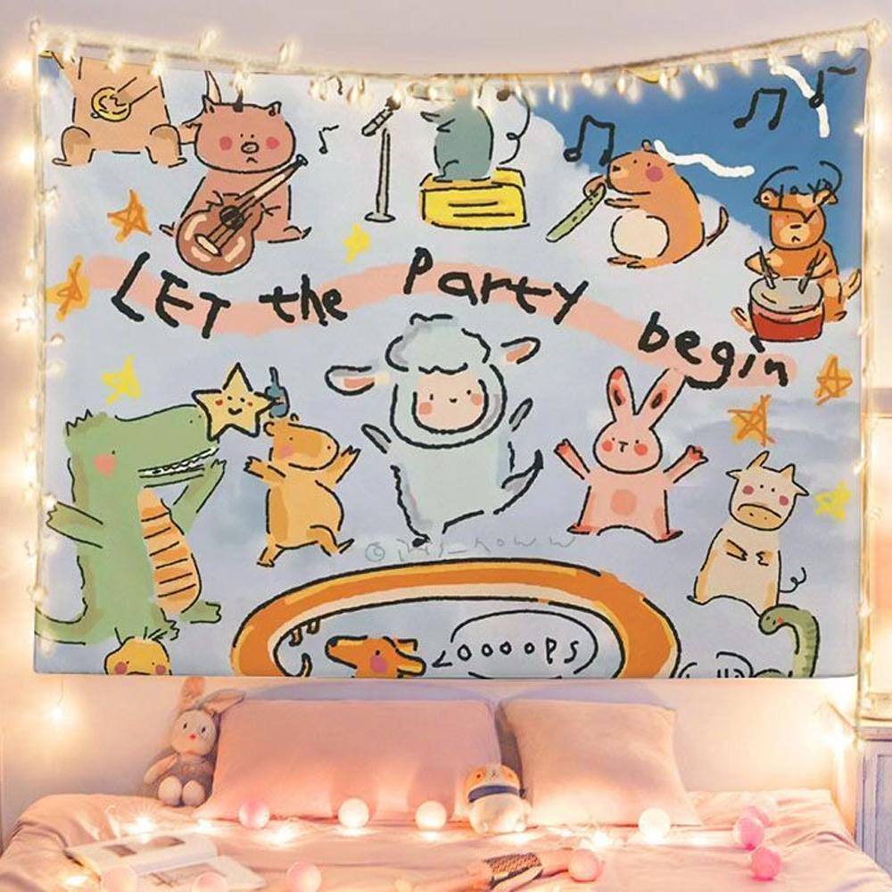 Graffiti Cute Little Animals Tapestry Wall Hanging Cloth for Dormitory Restaurant Rental House Bedroom Decor New Style