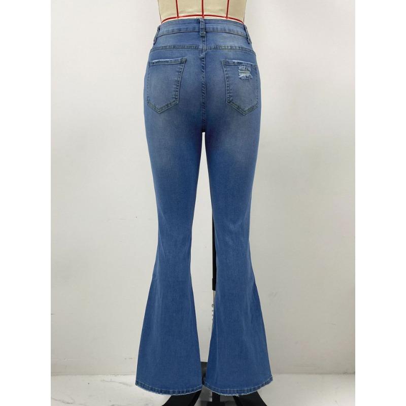Broken Hole Pant Micro-laundry Women's Jeans Slim and Thin High-waisted Elastic Trousers