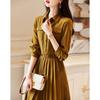 Elegant Pleated Long Sleeve A-Line Midi Dress
