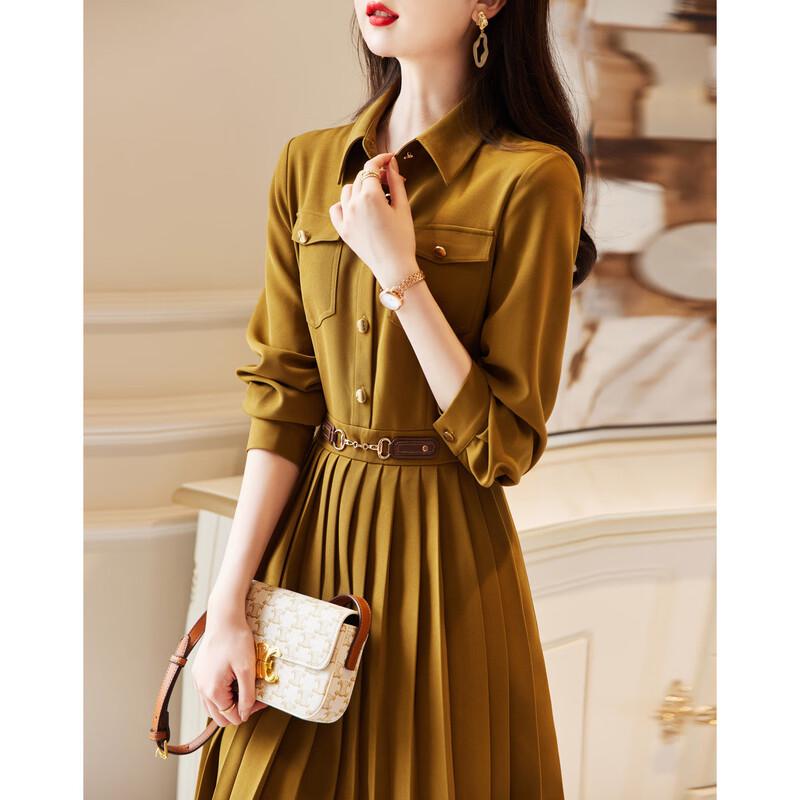Elegant Pleated Long Sleeve A-Line Midi Dress