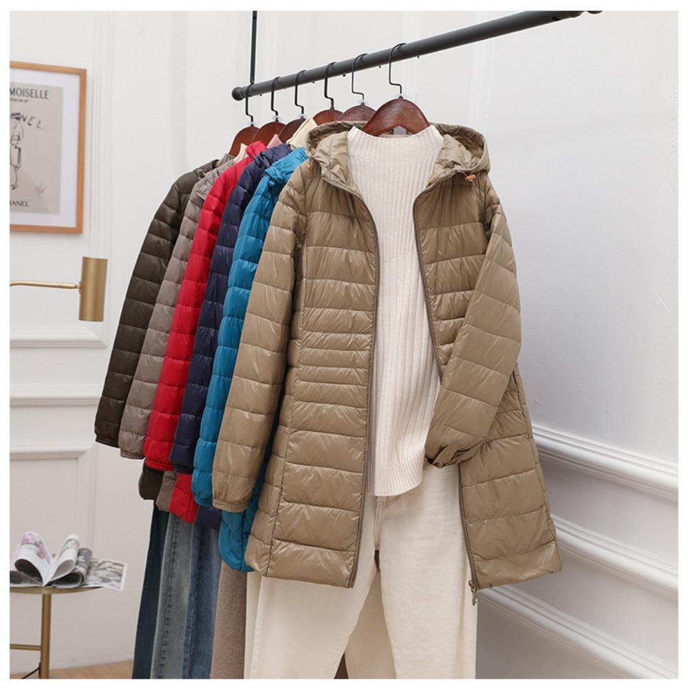 Women's Lightweight Hooded Down Jacket - Mid-Length Slim Fit Lightweight Fall/Winter Lightweight Plus Size Coat
