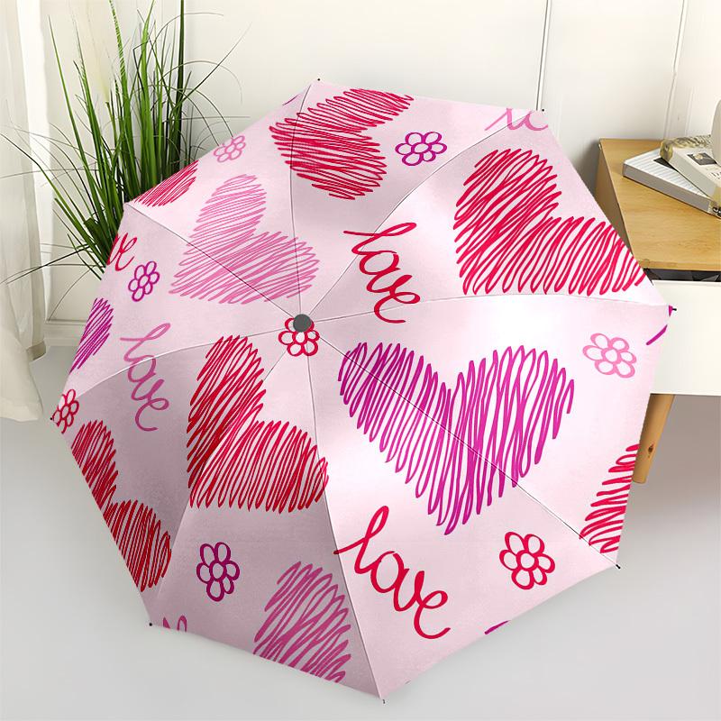 1pc Love Hearts Flowers Pattern Umbrella with Plastic Handle,Compact & Stylish,Cartoon Pattern,Outdoor UmbrellaPT337