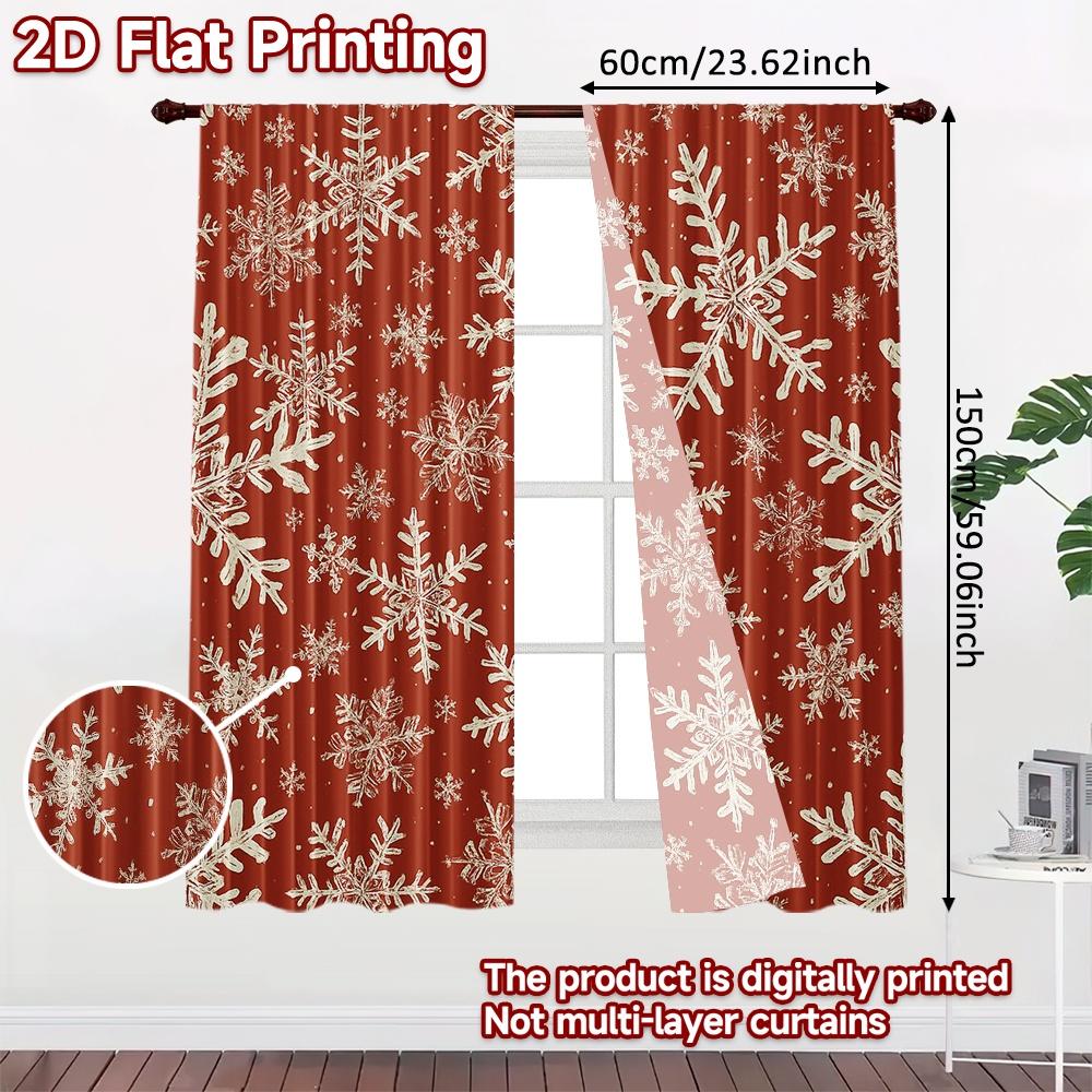 2pcs, 2D FLAT PRINTING Curtains (Without Rod) Snowflake Curtain(2) Minimalist Holiday Curtains Versatile Polyester Fabric