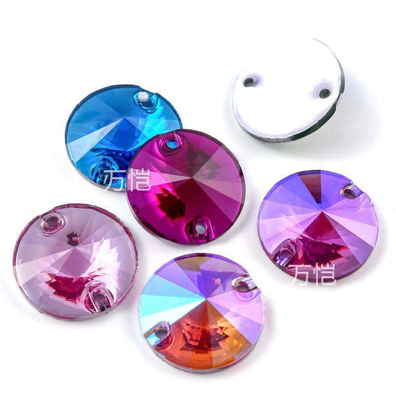 Resin Double Hole Flat Bottom Satellite Hand Seam Drill, Plated Bottom Tip Flat Buckle Diy Clothing Accessories Round Hand Seam Stone