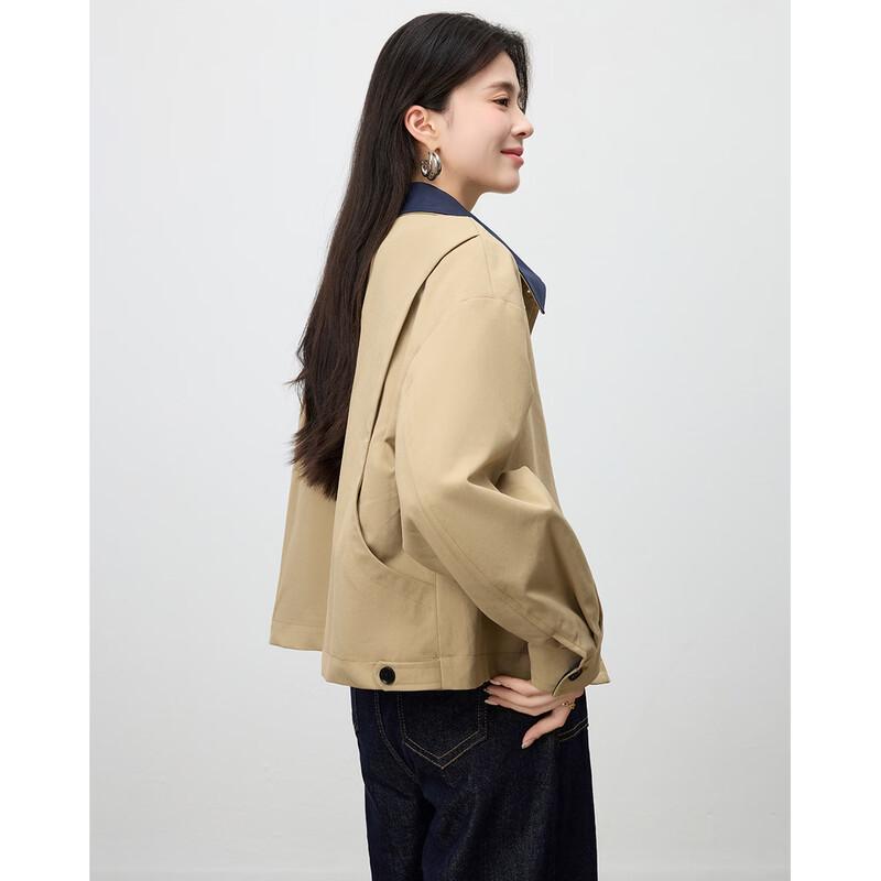 TERRE BLEUE Women's Lapel Short Trench Coat Jacket