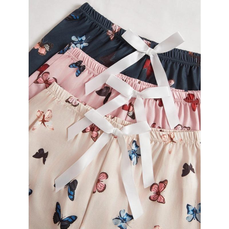 3 Sets Women's Pajama Set Butterfly Pattern Halter Top Shorts Six-piece Casual Home Wear