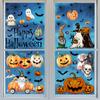Halloween Window Clings Set Vintage Ghostly Pumpkins Bat Gnomes Decals Stickers for Home Glass Decors and Party Supplies
