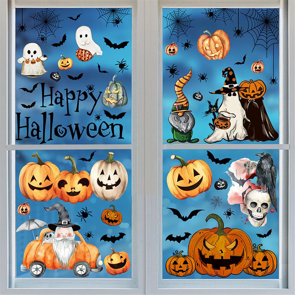 Halloween Window Clings Set Vintage Ghostly Pumpkins Bat Gnomes Decals Stickers for Home Glass Decors and Party Supplies