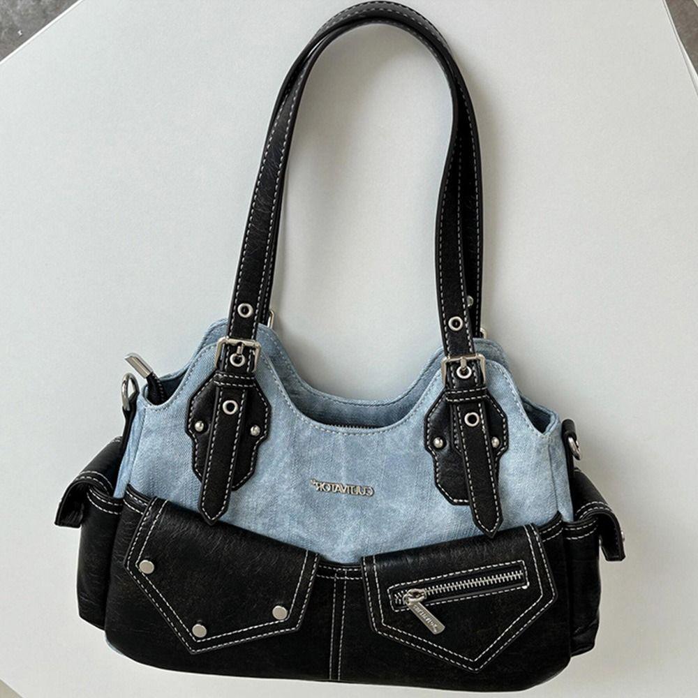 Women's Fashion PU Leather Shoulder Bag Large Capacity Multifunctional Trendy Pouch Crossed Color Y2K Flat Bag Y2K Aesthetic