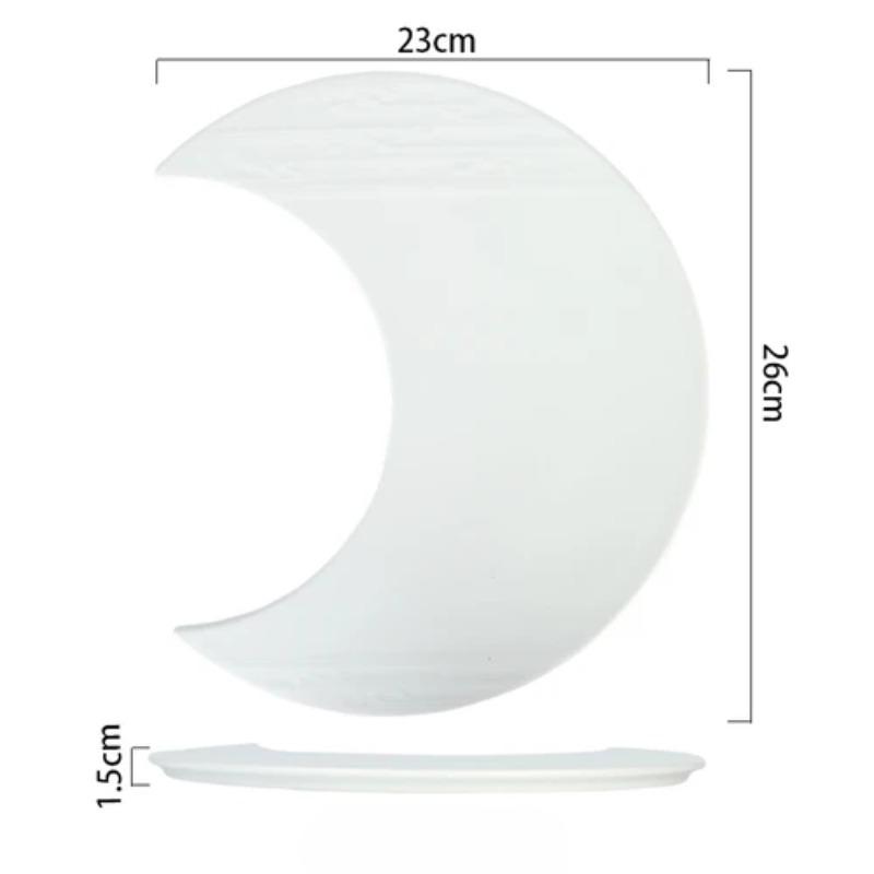 Black White Moon Shape Ceramic Plate Dinner Plates Irregular Sushi Dish Pastry Dessert Decorative Plate Restaurant Tableware