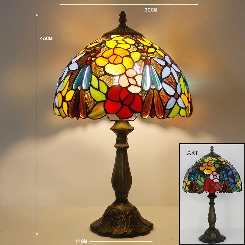 12inch 30cm Retro Tiffany Stained Glass Nostalgic Table Lamp Restaurant Bedside Lamp Retro Cafe Bar Creative Lamp