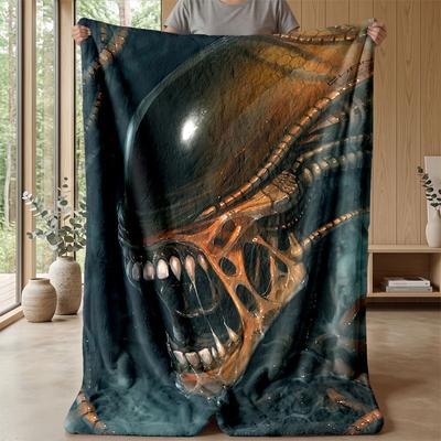 Soft Flannel Blanket Lightweight Cozy Bedroom Living Room CoverAlien Xenomorph