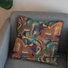 2D Bunte Patchwork-Kissenhülle mit Leopardenmuster und Tiergesichtern, geeignet für Sofa, Schlafzimmer, Auto