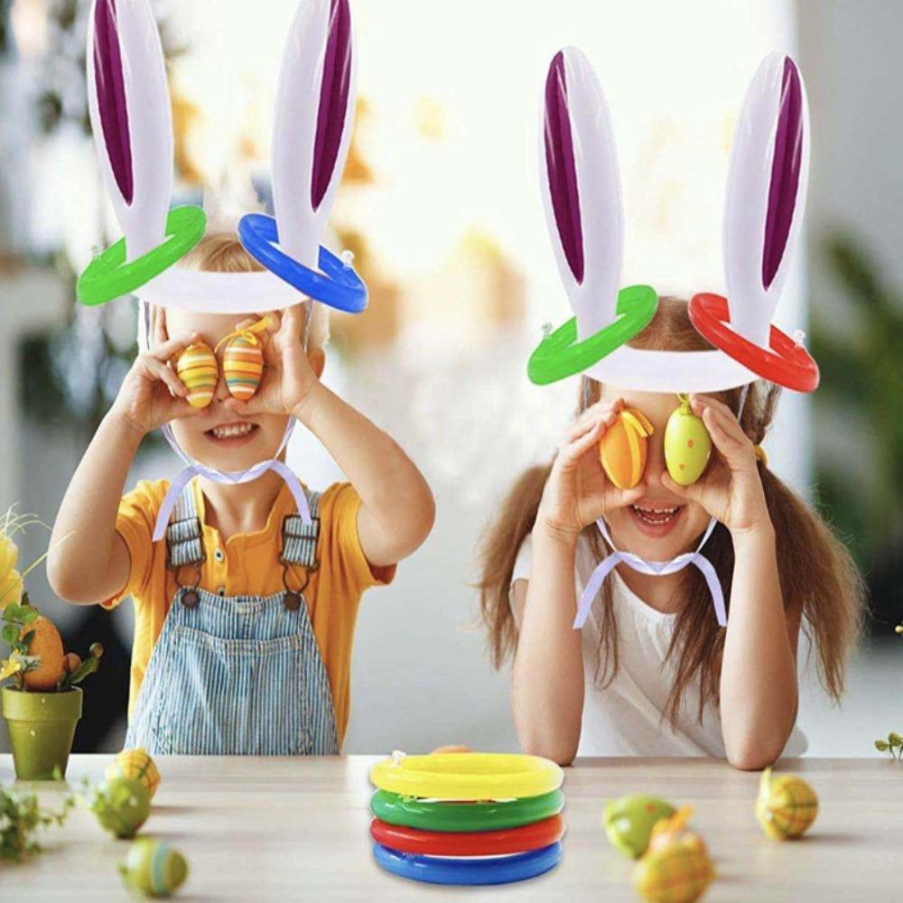 PVC Inflatable Bunny Ears Ring Toss Set Easter Bunny Ears Rabbit Ear Throwing Ring Interactive Toy