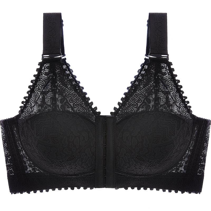 

Нижнее белье с пуговицами спереди, красивое сзади, тонкий, со сборками, антипровисающий, регулируемый бюстгальтер для женщин больших размеров, без стальных колец 44/100C чёрный