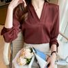 Women Fashion Blouses Shirts Long Sleeve V-Neck Office Lady White Chiffon Blouse Shirt Women Tops J754
