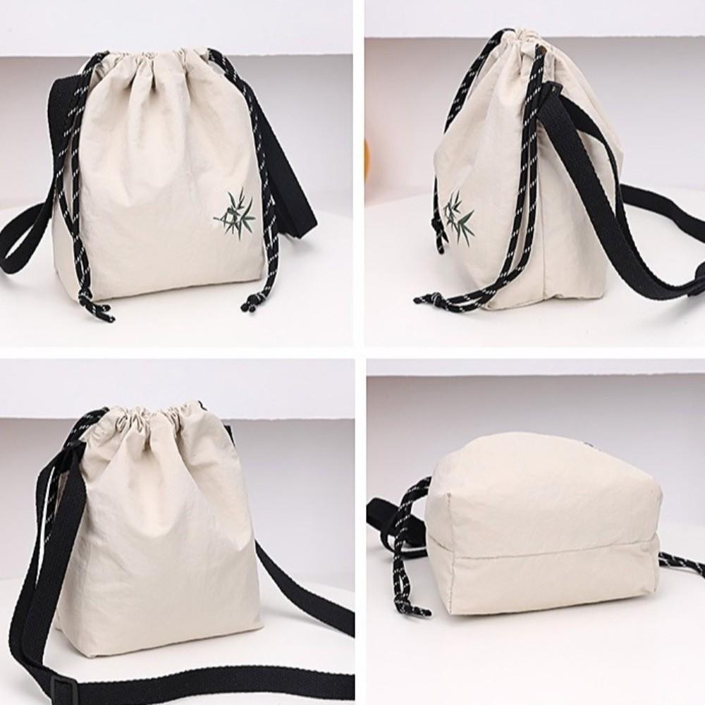 Lightweight Nylon Bucket Bag Large Capacity Crossbody Bag Simple Drawstring Shoulder Bag  Girl