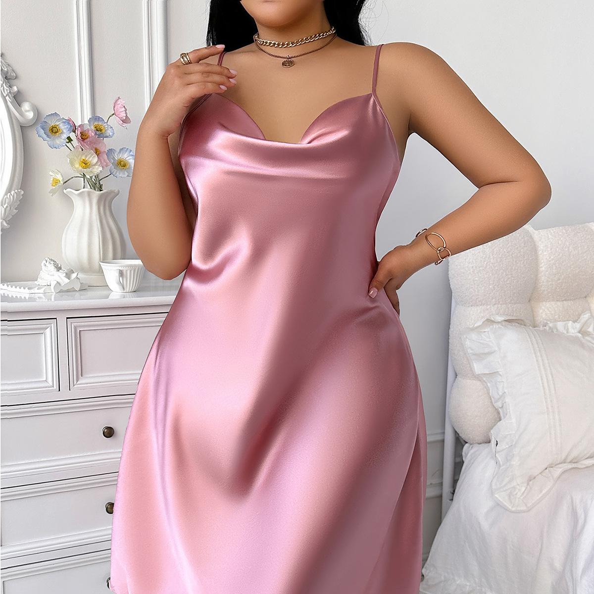 

XL-5XL Пижама из ледяного шелка, Сексуальный слинг, Весна и лето, Пижама большого размера, Модная домашняя одежда, Шелковая пижама 5XL розовый