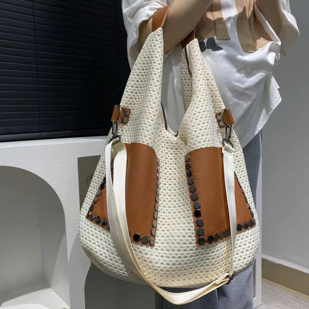 Ladies Vintage Mesh Tote Bag Large Capacity Commuter Shoulder Handbag