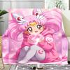 Pink Moon Puella Magi  Blanket Flannel Throw for Sofa, Indoor, Camping, Living Room, Office, Chair, And Bed Soft Birthday Gift