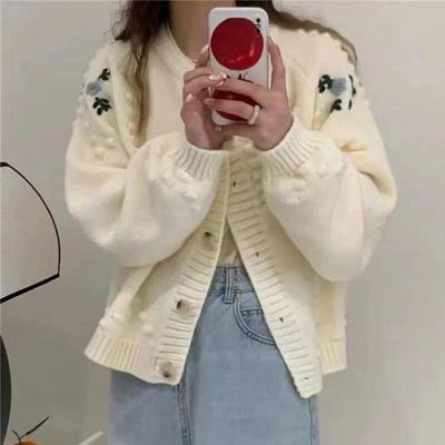 Autumn Sweet Cardigan Fashion Casual Long Sleeve O-neck Jacket Embroidery Striped Sweater Coat Winter Knitted Loose Tops 29492